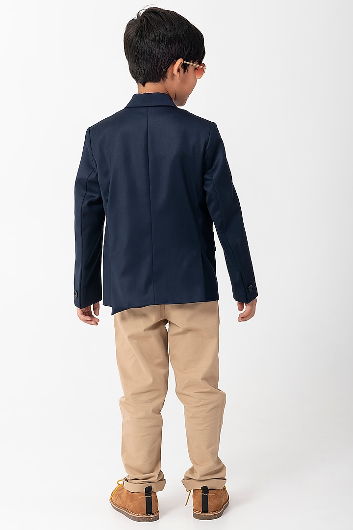 Navy Blue Terry Rayon Resham Handwork Blazer For Boys by Partykles at Pernia's Pop Up Shop