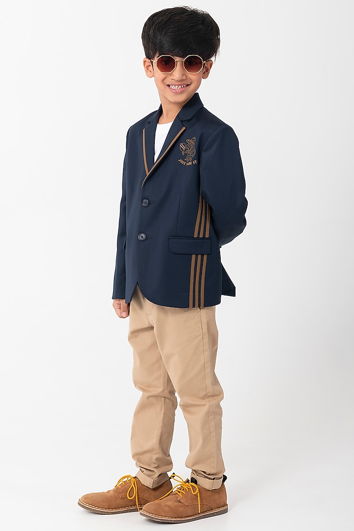 Navy Blue Terry Rayon Resham Handwork Blazer For Boys by Partykles at Pernia's Pop Up Shop