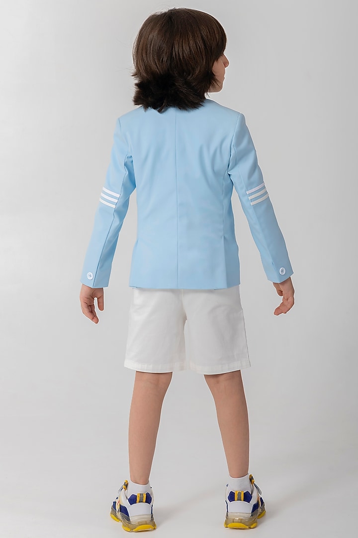 Powder Blue Terry Rayon Resham Handwork Blazer For Boys by Partykles at Pernia's Pop Up Shop
