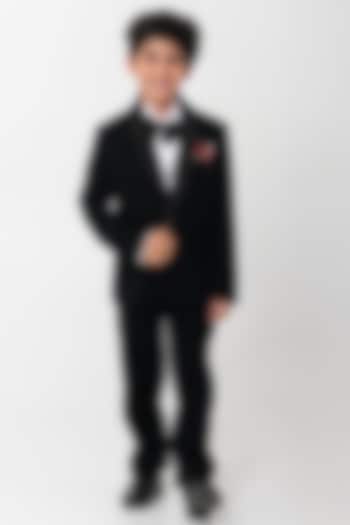Black Polyester Suiting Tuxedo Set For Boys by Partykles at Pernia's Pop Up Shop