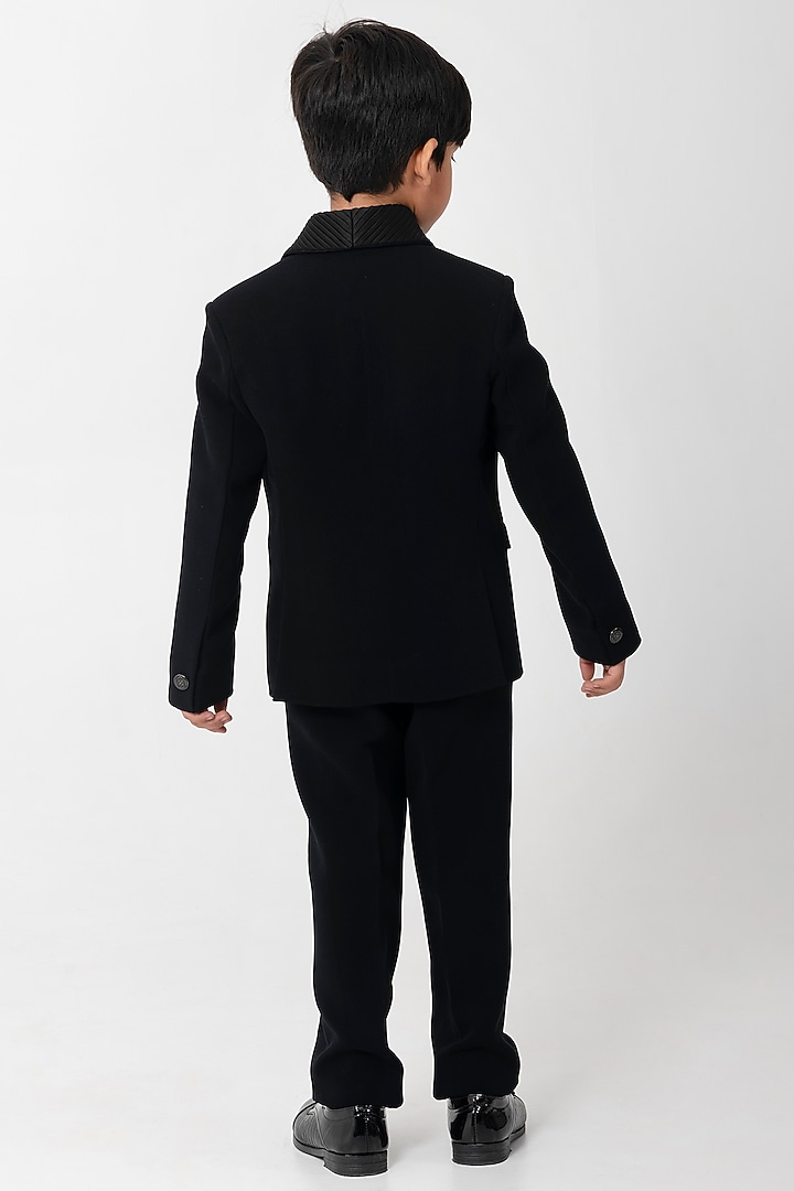 Black Polyester Suiting Tuxedo Set For Boys by Partykles at Pernia's Pop Up Shop