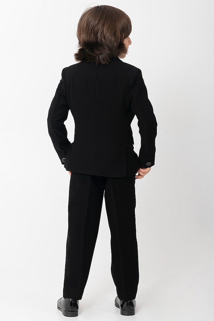 Black Polyester Suiting Bead Handwork Tuxedo Set For Boys by Partykles at Pernia's Pop Up Shop