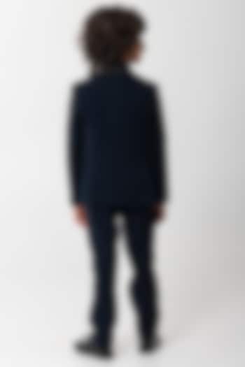 Navy Blue Polyester Suiting Bead Handwork Tuxedo Set For Boys by Partykles at Pernia's Pop Up Shop