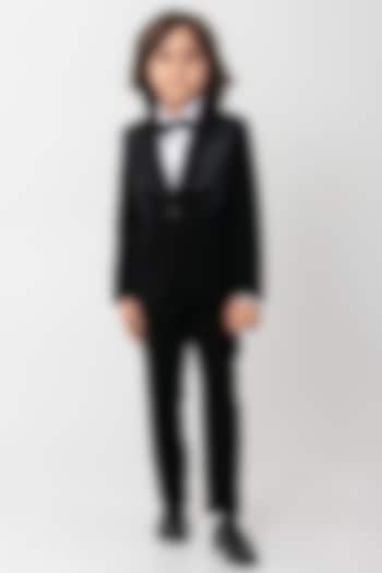 Black Polyester Suiting Cutdana Handwork Tuxedo Set For Boys by Partykles at Pernia's Pop Up Shop
