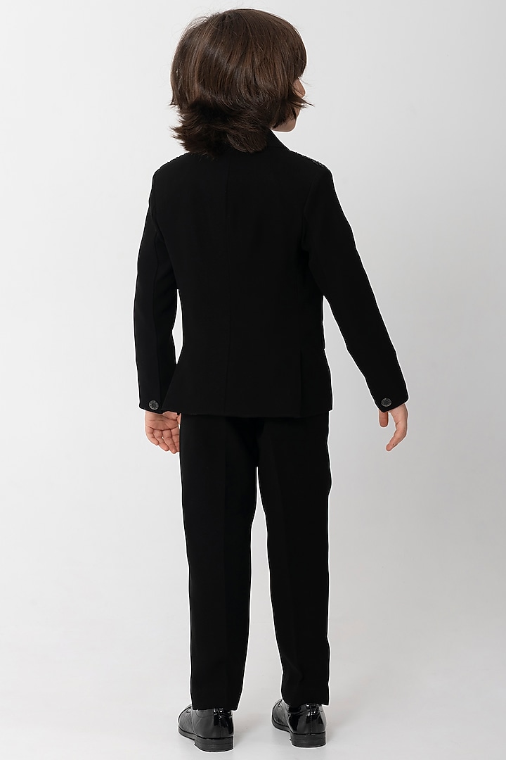 Black Polyester Suiting Cutdana Handwork Tuxedo Set For Boys by Partykles at Pernia's Pop Up Shop