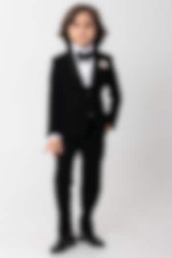 Black Polyester Suiting Tuxedo Set For Boys by Partykles at Pernia's Pop Up Shop