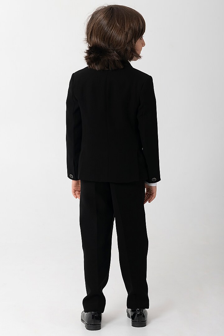 Black Polyester Suiting Tuxedo Set For Boys by Partykles at Pernia's Pop Up Shop