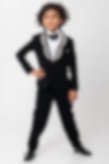 Black Polyester Suiting Tuxedo Set For Boys by Partykles at Pernia's Pop Up Shop