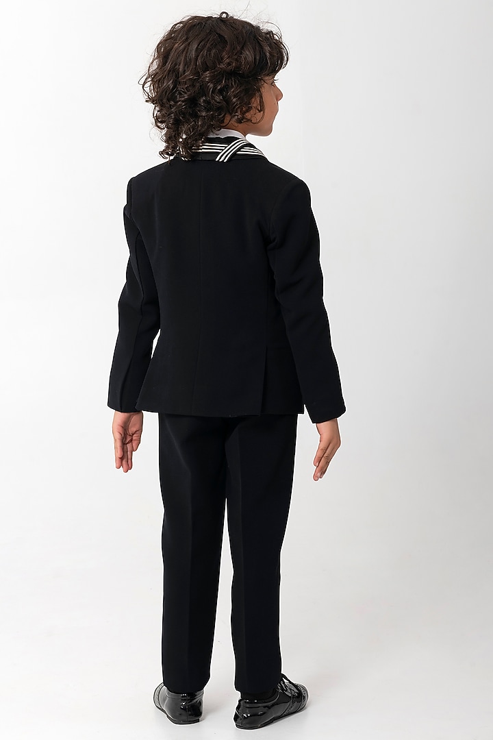 Black Polyester Suiting Tuxedo Set For Boys by Partykles at Pernia's Pop Up Shop
