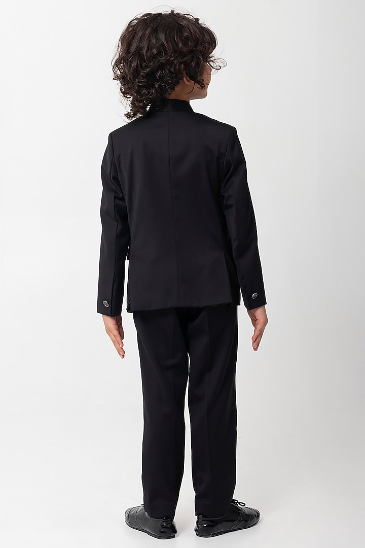 Black Terry Rayon Embroidered Bandhgala Set For Boys by Partykles at Pernia's Pop Up Shop