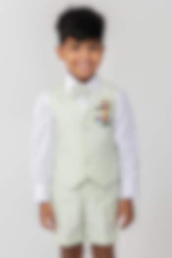 Pastel Pista Green Terry Rayon Embroidered Waistcoat Set For Boys by Partykles at Pernia's Pop Up Shop