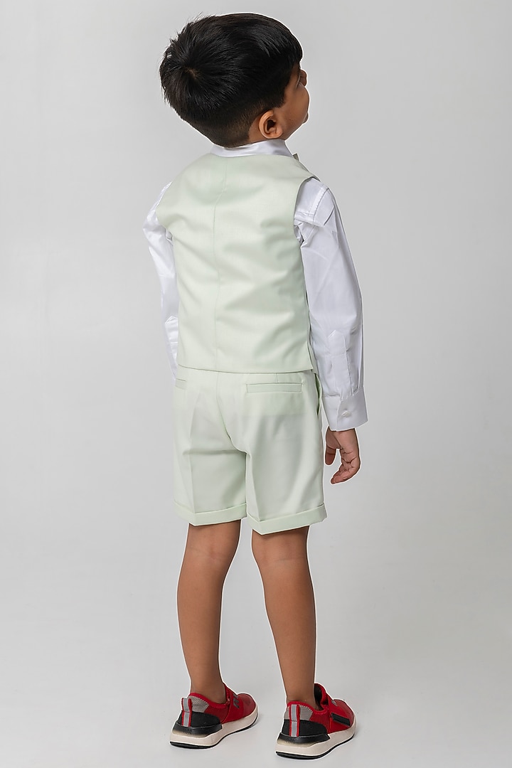 Pastel Pista Green Terry Rayon Embroidered Waistcoat Set For Boys by Partykles at Pernia's Pop Up Shop