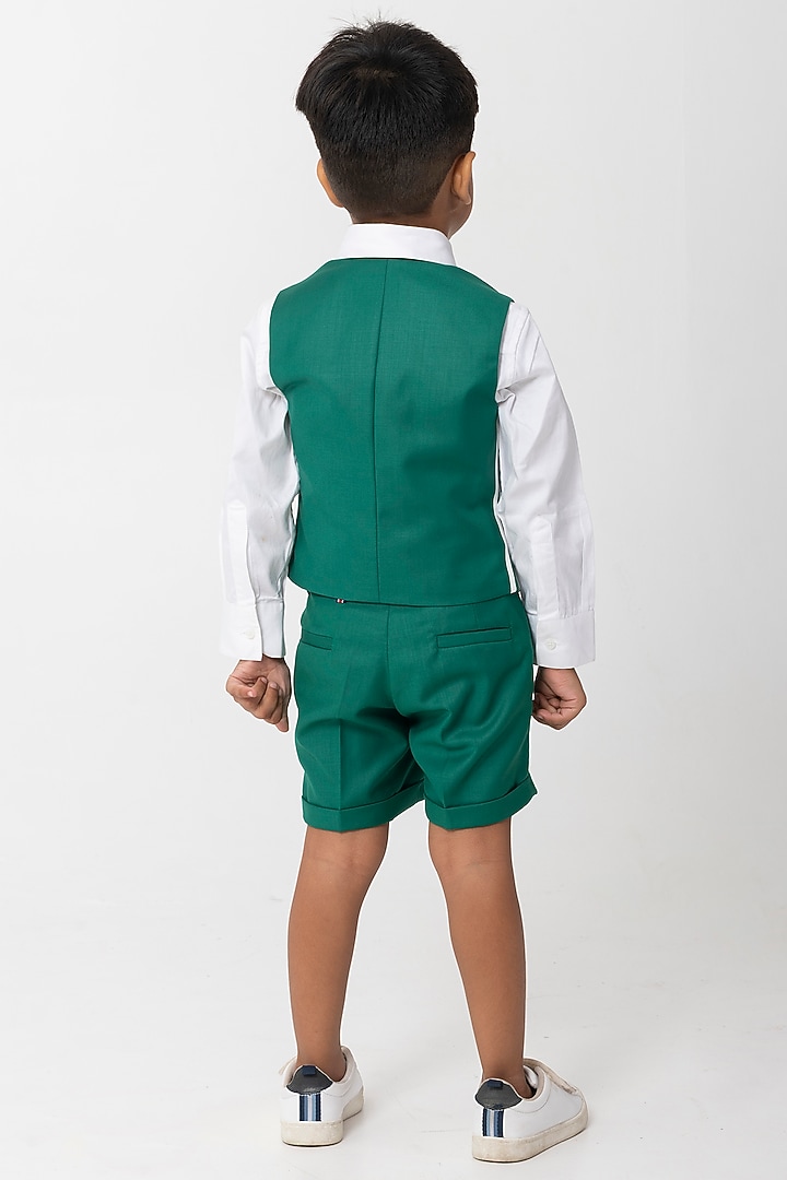 Emerald Green Terry Rayon Embroidered Waistcoat Set For Boys by Partykles at Pernia's Pop Up Shop