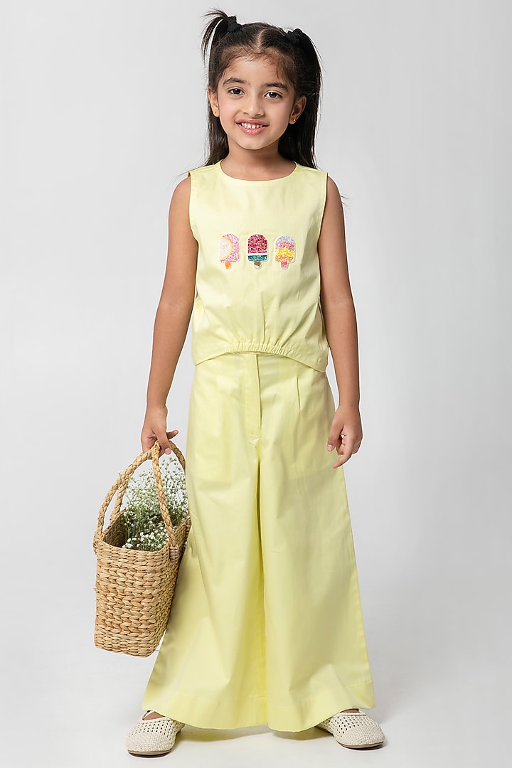 Pastel Neon Cotton Satin Embroidered Co-Ord Set For Girls by Partykles at Pernia's Pop Up Shop