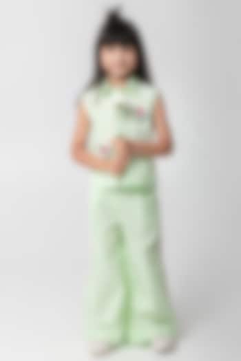 Sea Green Cotton Embroidered Co-Ord Set For Girls by Partykles at Pernia's Pop Up Shop