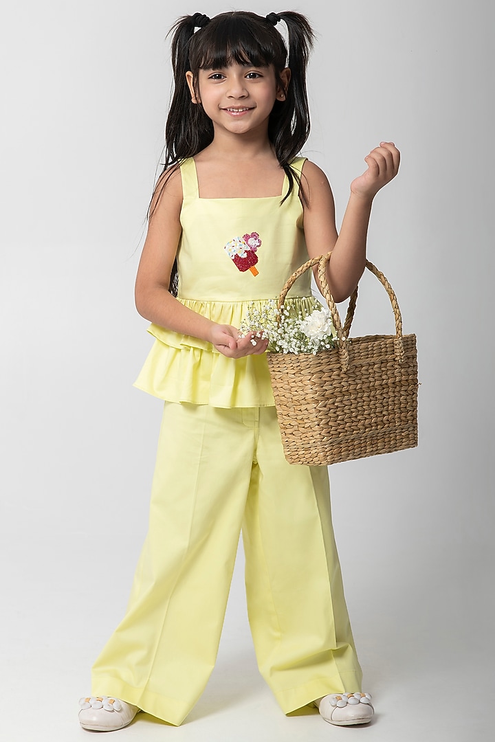 Pastel Neon Cotton Satin Embroidered Co-Ord Set For Girls by Partykles at Pernia's Pop Up Shop
