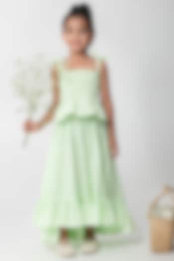 Sea Green Cotton Skirt Set For Girls by Partykles at Pernia's Pop Up Shop