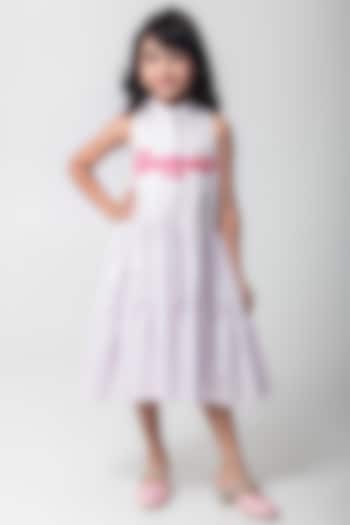 Lilac Cotton Satin Embroidered Dress For Girls by Partykles at Pernia's Pop Up Shop