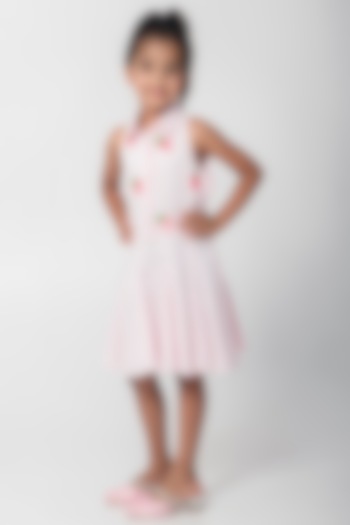 Light Pink Cotton Satin Embroidered Dress For Girls by Partykles at Pernia's Pop Up Shop