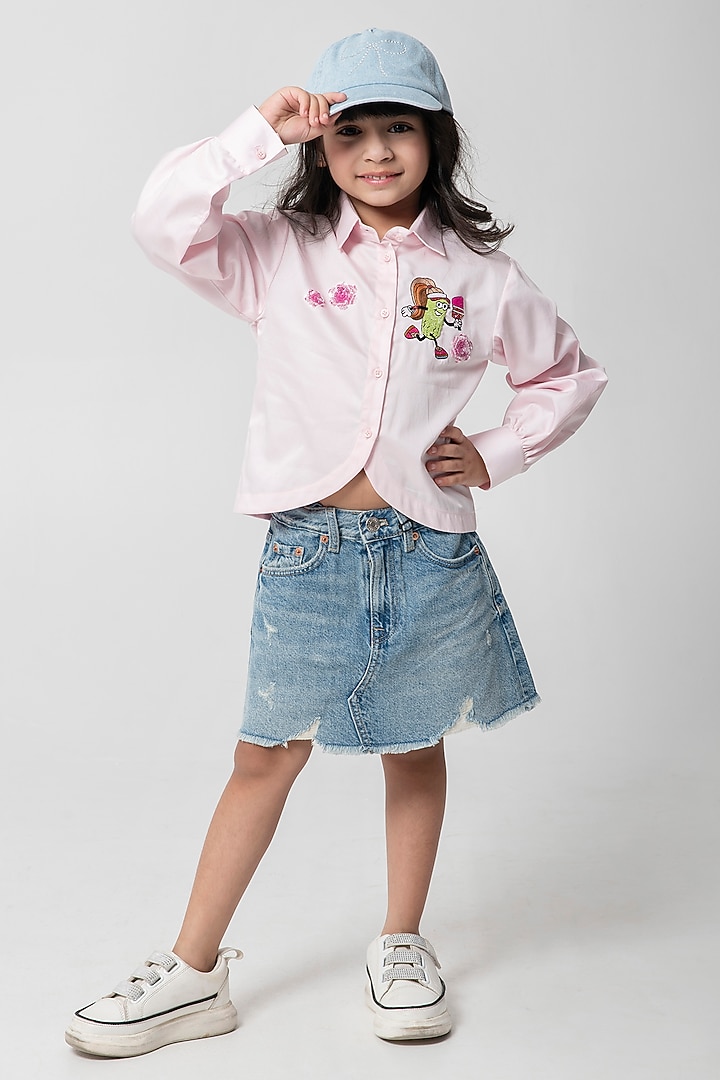 Pink Cotton Satin Shirt For Girls by Partykles at Pernia's Pop Up Shop