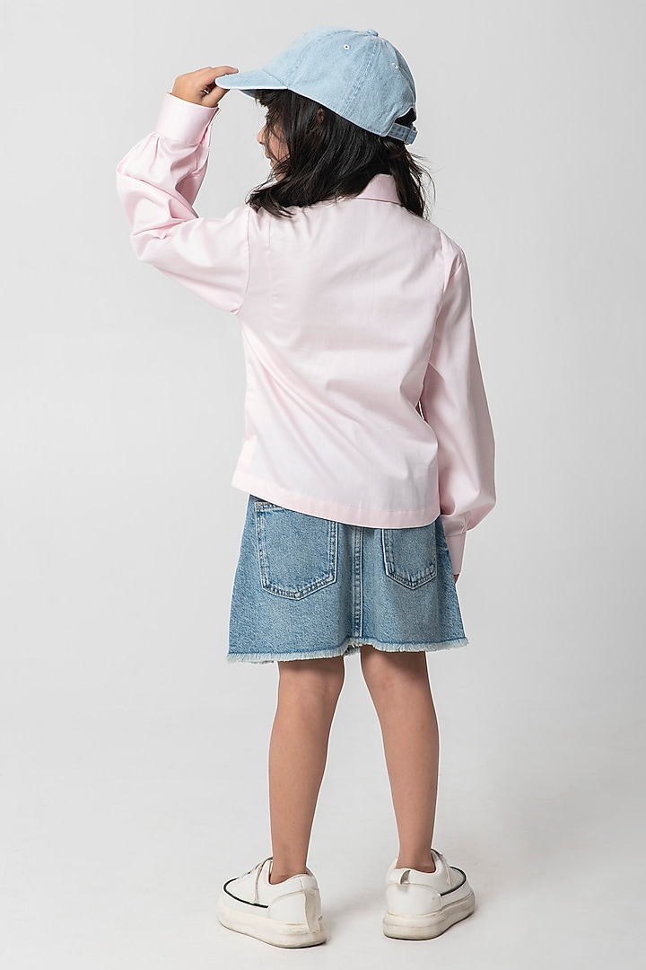 Pink Cotton Satin Shirt For Girls by Partykles at Pernia's Pop Up Shop