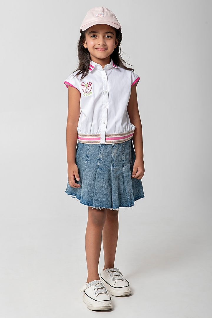 White Cotton Satin Shirt For Girls by Partykles at Pernia's Pop Up Shop