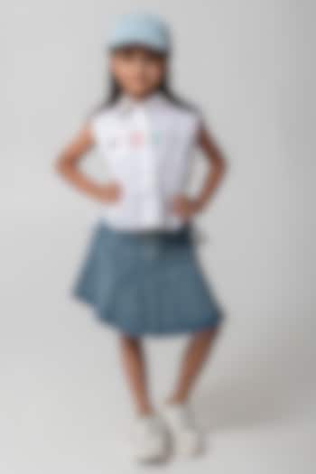 White Cotton Satin Embroidered Shirt For Girls by Partykles at Pernia's Pop Up Shop