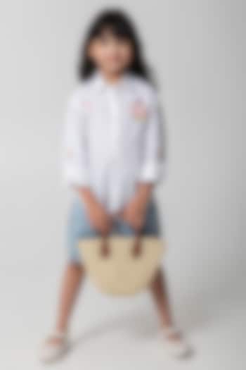 White Cotton Embroidered Shirt For Girls by Partykles at Pernia's Pop Up Shop