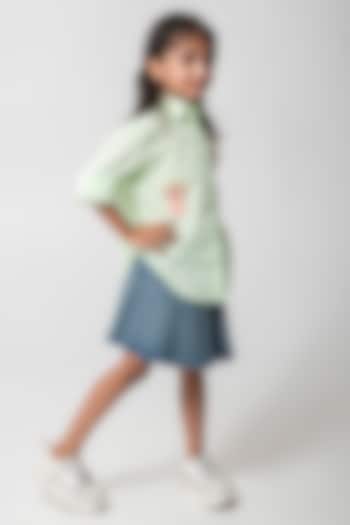 Sea Green Cotton Satin Embroidered Shirt For Girls by Partykles at Pernia's Pop Up Shop