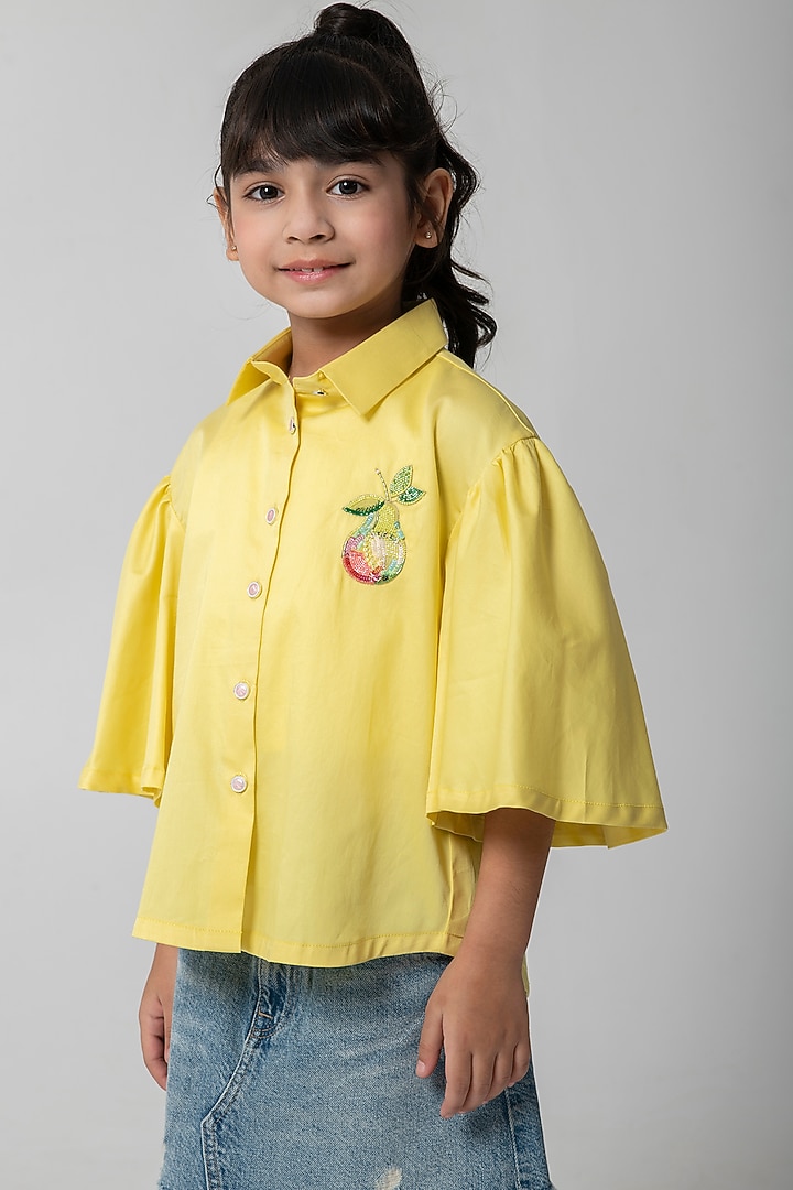 Yellow Cotton Embroidered Shirt For Girls by Partykles at Pernia's Pop Up Shop