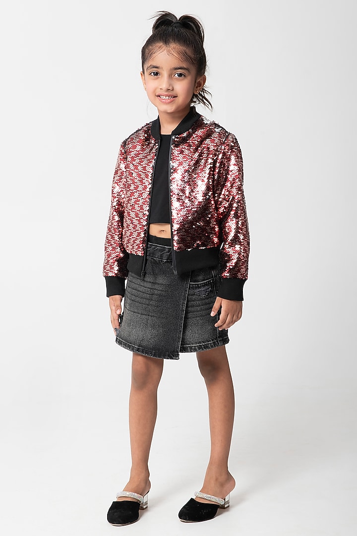 Copper Sequins Bomber Jacket For Girls by Partykles at Pernia's Pop Up Shop