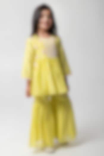 Yellow Chanderi Silk Sharara Set For Girls by Partykles at Pernia's Pop Up Shop