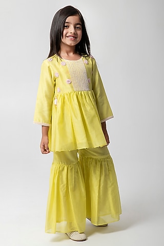 Yellow Chanderi Silk Sharara Set For Girls by Partykles