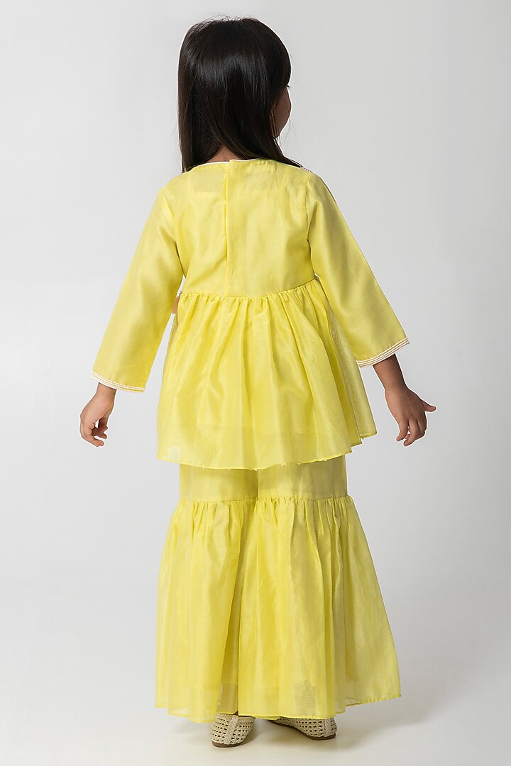 Yellow Chanderi Silk Sharara Set For Girls by Partykles at Pernia's Pop Up Shop