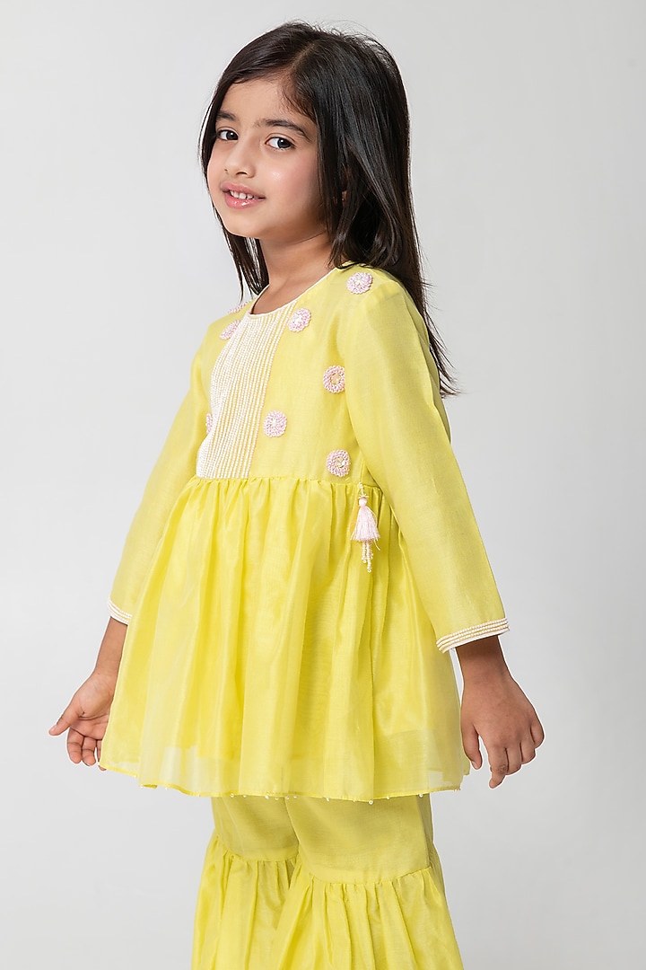 Yellow Chanderi Silk Sharara Set For Girls by Partykles at Pernia's Pop Up Shop