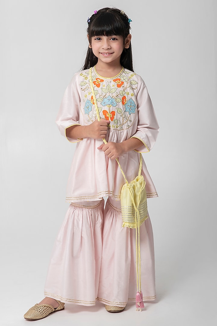 Pink Cotton Silk Sharara Set For Girls by Partykles at Pernia's Pop Up Shop