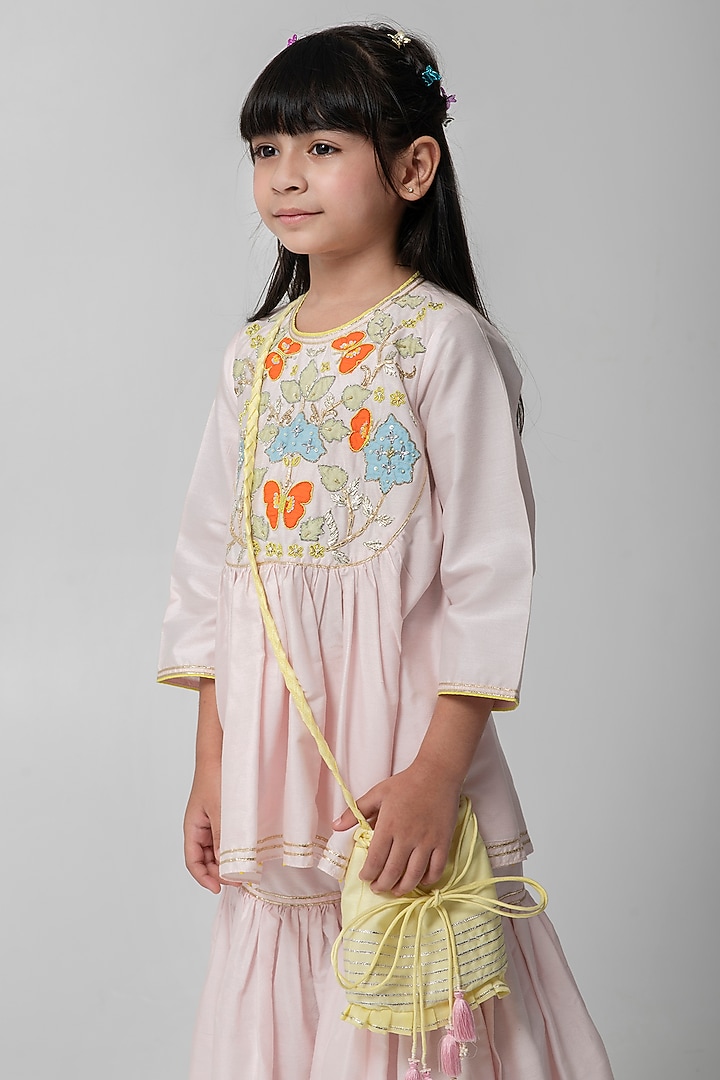 Pink Cotton Silk Sharara Set For Girls by Partykles at Pernia's Pop Up Shop