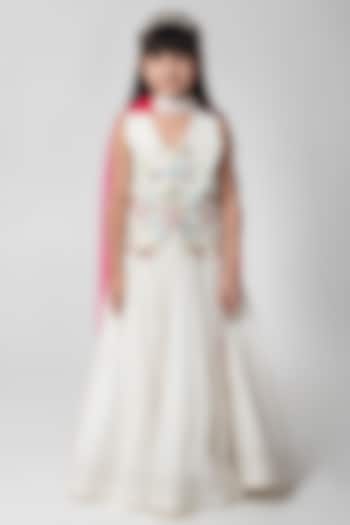 White Cotton Silk Lehenga Set For Girls by Partykles at Pernia's Pop Up Shop