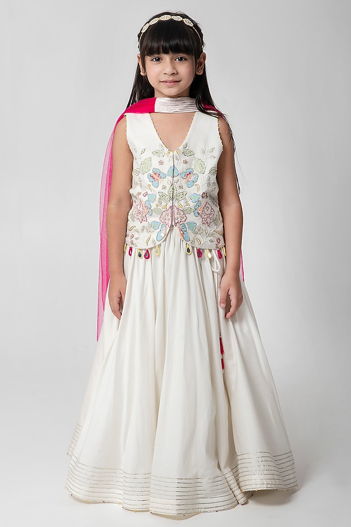 White Cotton Silk Lehenga Set For Girls by Partykles at Pernia's Pop Up Shop