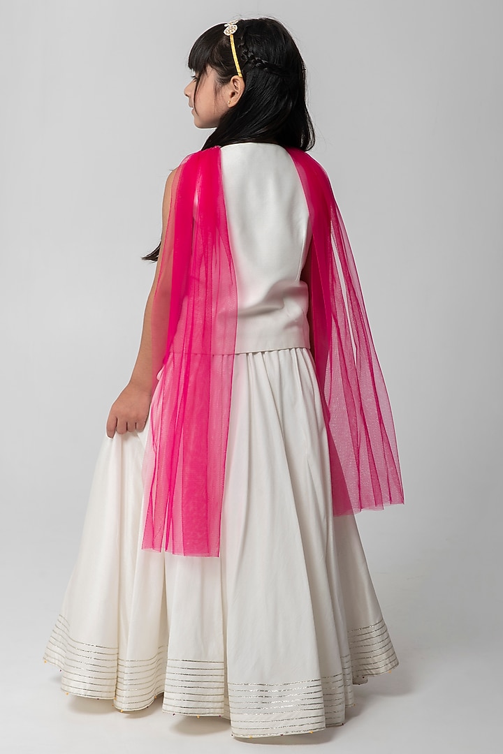 White Cotton Silk Lehenga Set For Girls by Partykles at Pernia's Pop Up Shop