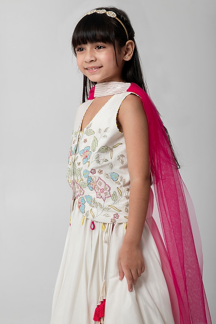 White Cotton Silk Lehenga Set For Girls by Partykles at Pernia's Pop Up Shop