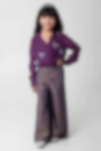 Purple Silk Embroidered Co-Ord Set For Girls by Partykles at Pernia's Pop Up Shop