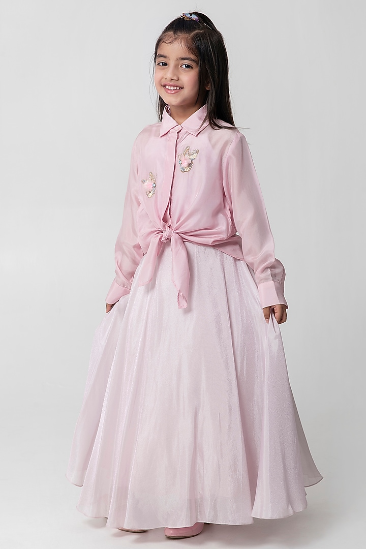 Pink Silk Skirt Set For Girls by Partykles at Pernia's Pop Up Shop