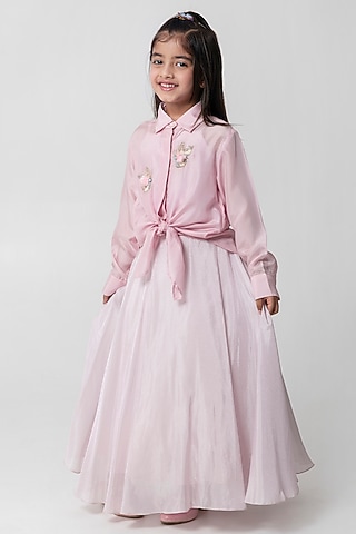 Pink Silk Skirt Set For Girls by Partykles