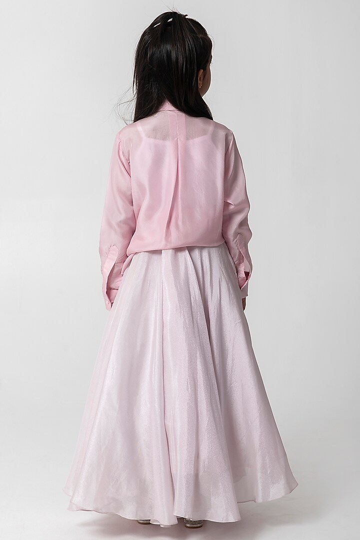 Pink Silk Skirt Set For Girls by Partykles at Pernia's Pop Up Shop