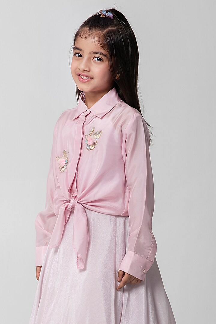 Pink Silk Skirt Set For Girls by Partykles at Pernia's Pop Up Shop