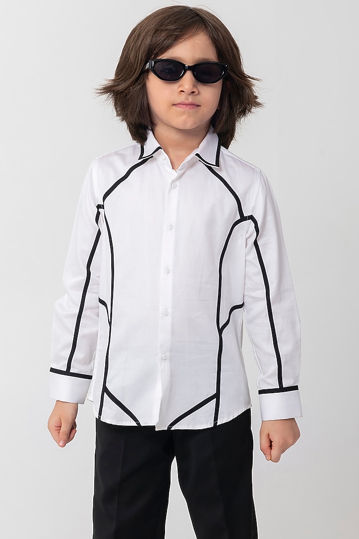 Black & White Cotton Shirt For Boys by Partykles at Pernia's Pop Up Shop
