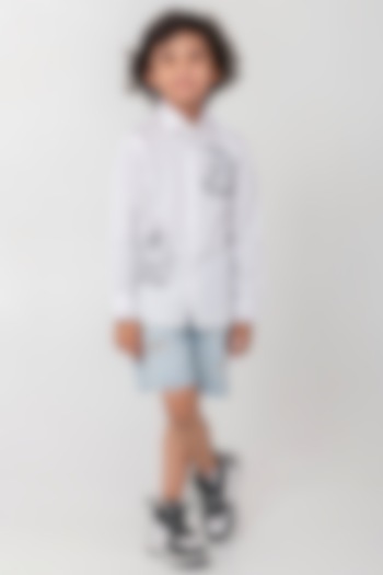 White Cotton Resham Handwork Shirt For Boys by Partykles at Pernia's Pop Up Shop