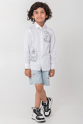 White Cotton Resham Handwork Shirt For Boys by Partykles