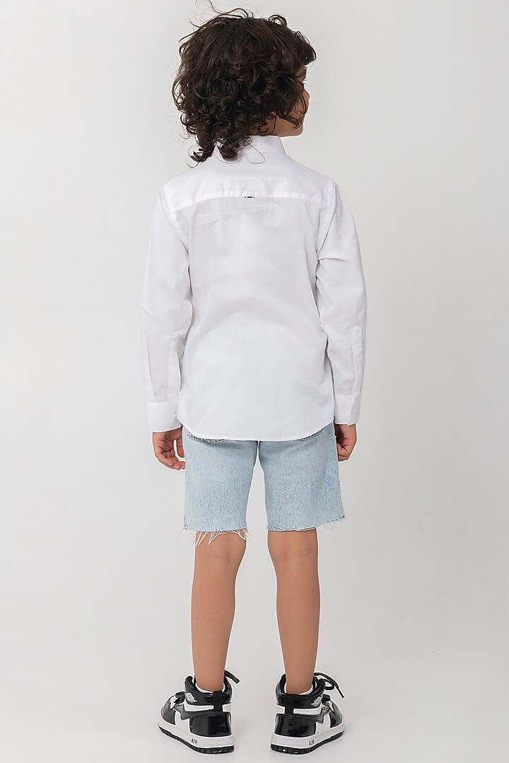 White Cotton Resham Handwork Shirt For Boys by Partykles at Pernia's Pop Up Shop